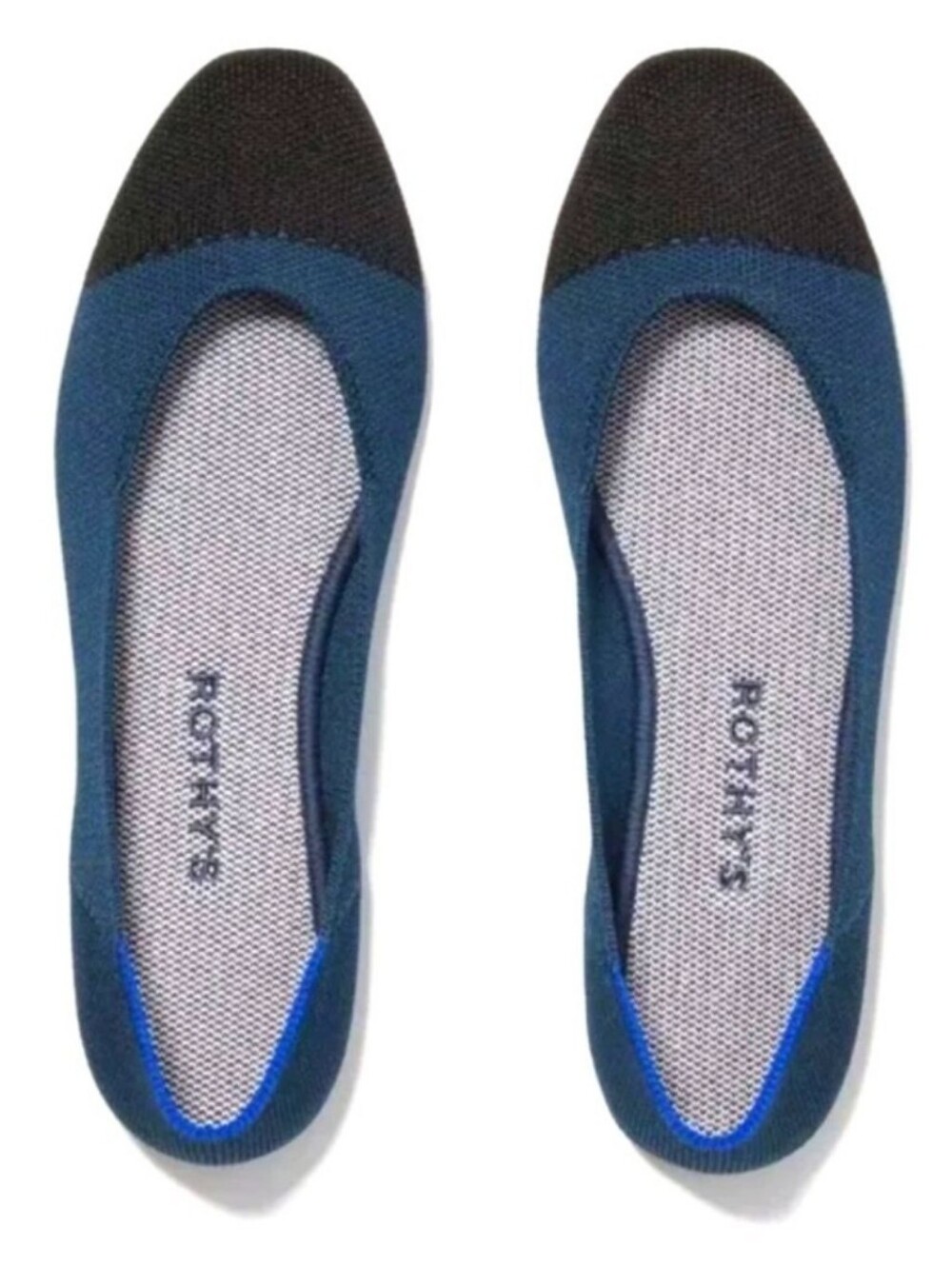 LIKE NEW ROTHY'S The Square Starling Blue w/Black Toe Cap Flats 9 Worn 1x!